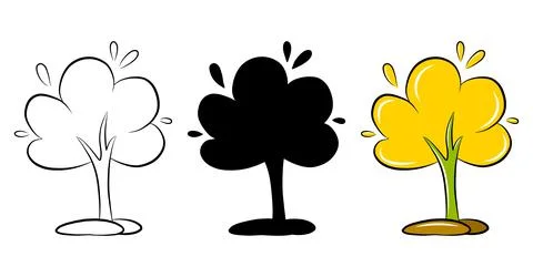 Cartoon flat tree icon set, isolated vector graphics print template. Forest p 스톡 일러스트