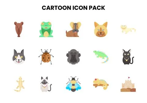 Cartoon Flat UI Icons Pack Stock Illustration