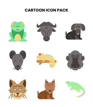 Cartoon Flat Vector Icons Pack Stock Illustration