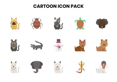 Cartoon Flat Vector Icons Pack Stock Illustration
