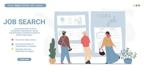 Cartoon flat work characters at job fair,vector landing page concept Stock Illustration