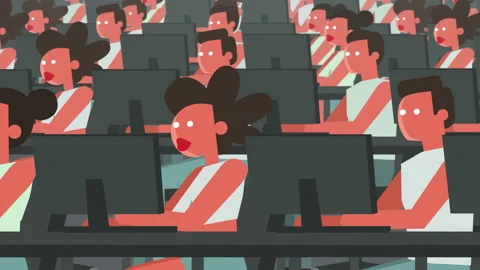 Cartoon Flat Zombie Characters Work on Computer Endless Loop Animation Stock Footage 136090690