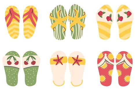 Cartoon flip flops vector set. Summer footwear collection Stock Illustration