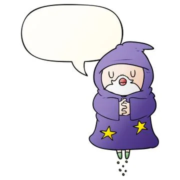 Cartoon floating wizard and speech bubble in smooth gradient style Ilustração Stock