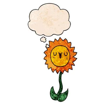 Cartoon flower and thought bubble in grunge texture pattern style Illustrazione stock