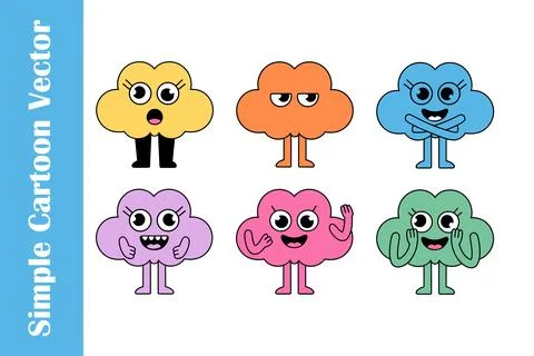 Cartoon Flower Character Vector Set – 6 Colorful Kids Designs Stock Illustration