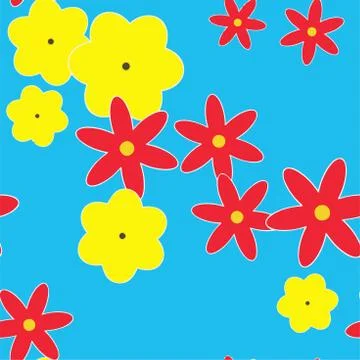 Cartoon Flowers Seamless Vector Pattern - Repeating ornament for textile Stock Illustration