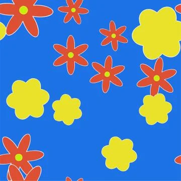 Cartoon Flowers Seamless Vector Pattern - Repeating ornament for textile Stock Illustration
