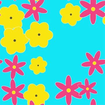 Cartoon Flowers Seamless Vector Pattern - Repeating ornament for textile Stock Illustration