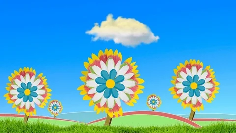 Cartoon Flowers Windmills Stock Footage 112641371