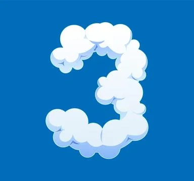 Cartoon fluffy cloud font number 3 three 스톡 일러스트
