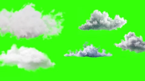 Cartoon fluffy clouds set animation on green screen, floating sky cloud overlay  Vídeos de archivo 341603420