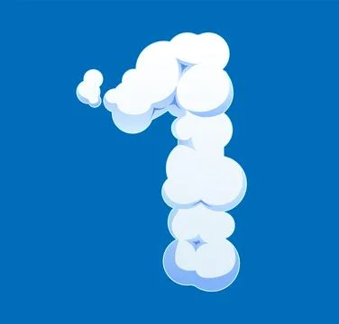 Cartoon fluffy cloudy sky font number 1 one Stock Illustration