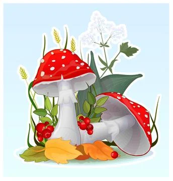 Cartoon fly-agaric muchroom, vector illustration 스톡 일러스트