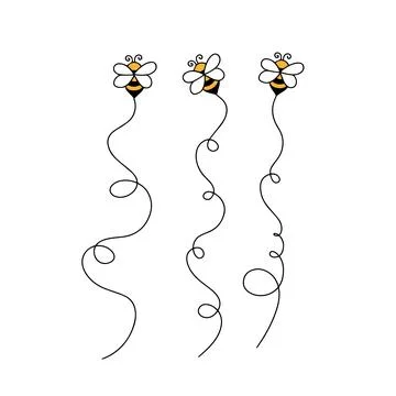 Cartoon fly bee vector illustration set. Bee trail isolated on white background Stock Illustration