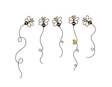 Cartoon fly bee vector illustration set. Bee trail isolated on white background Stock Illustration