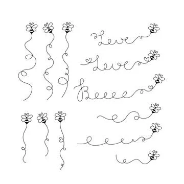Cartoon fly bee vector illustration set. Bee trail isolated on white background Stock Illustration