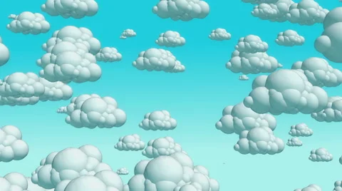 Cartoon flying clouds in the daytime sky Stock Footage 57845545