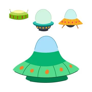 Cartoon flying saucers representing alien spacecraft technology Stock Illustration