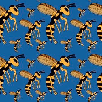 Cartoon flying wasp. seamless pattern. vector illustration Stock Illustration