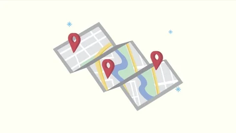 Cartoon folded paper map with location pin markers animation for travel nav.. Stock Footage 333721717