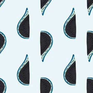 Cartoon food seamless pattern with fig slices elements. Navy blue tasty ornam Stock Illustration