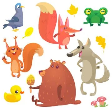 Cartoon forest animals set. Vector set Stock Illustration
