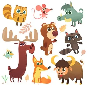 Cartoon forest animals set. Vector illustration Stock Illustration
