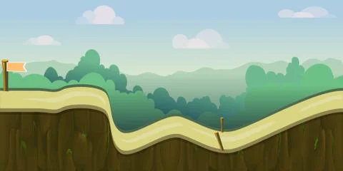 Cartoon forest landscape, endless vector nature background for computer games Stock Illustration