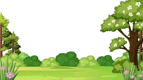 Cartoon Forest Meadow Nature Border Loop With Blank White Background Stock Footage 345294143