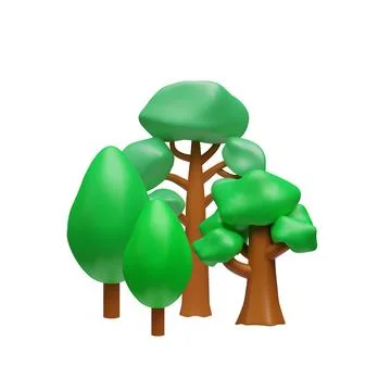 Cartoon forest trees. 3D vector illustration Stock Illustration