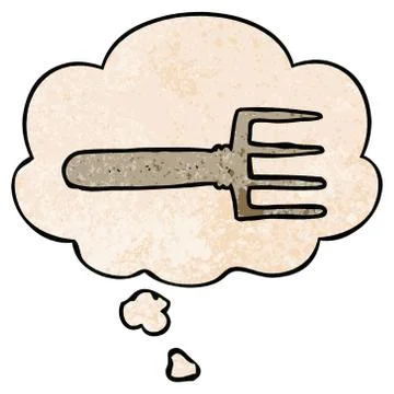 Cartoon fork and thought bubble in grunge texture pattern style Stock Illustration