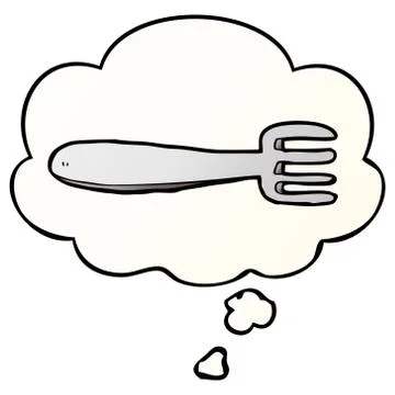 Cartoon fork and thought bubble in smooth gradient style Stock Illustration