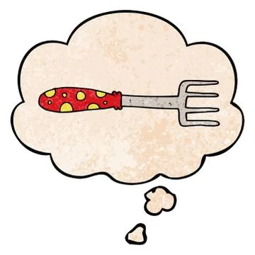 Cartoon fork and thought bubble in grunge texture pattern style Stock Illustration