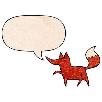 Cartoon fox and speech bubble in retro texture style Stock Illustration