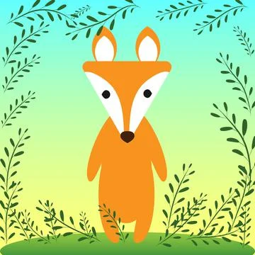 Cartoon fox on a background of leaves. Stock Illustration