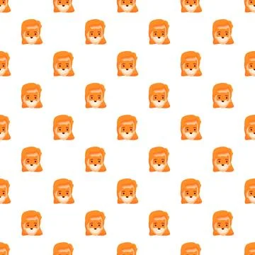 Cartoon fox head seamless pattern white background Stock Illustration
