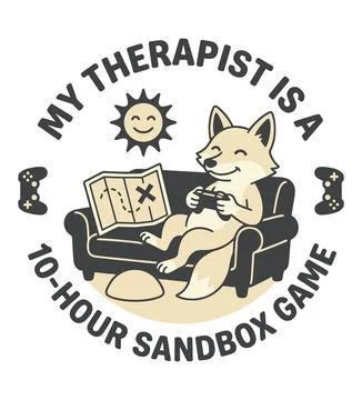 Cartoon Fox Playing Video Game on Sofa, Relaxing with Sandbox Game Stock Illustration