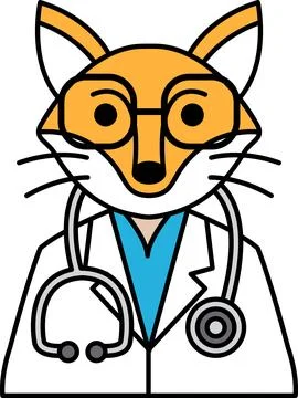A cartoon fox is wearing a lab coat and glasses Stock Illustration