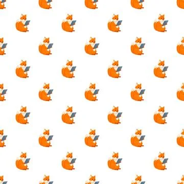 Cartoon foxes reading tablets seamless pattern Illustrazione stock