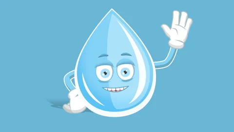 Cartoon Fresh Drinking Water Drop Hi  Welcome Hello with Face Animation Alpha Stock Footage 100074417