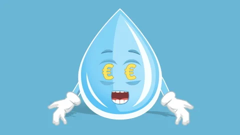 Cartoon Fresh Drinking Water Drop Money Euro Eyes with Face Animation Alpha Stock Footage 100074438