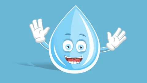 Cartoon Fresh Drinking Water Drop Rejoice Happy with Face Animation Alpha Matte Stock Footage 100074955