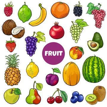 Cartoon fresh fruit food objects set Stock Illustration