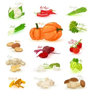 Cartoon fresh vegetables set Stock Illustration
