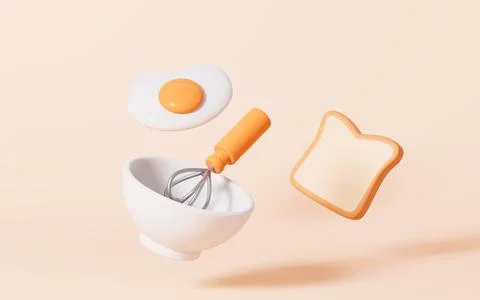 Cartoon fried egg and bread, nutritious breakfast, 3d rendering. Stock Illustration