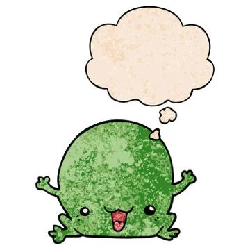 Cartoon frog and thought bubble in grunge texture pattern style Stockillustratie