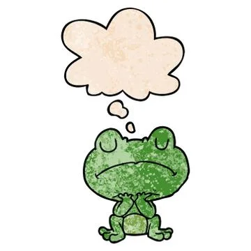 Cartoon frog and thought bubble in grunge texture pattern style Stock Illustration