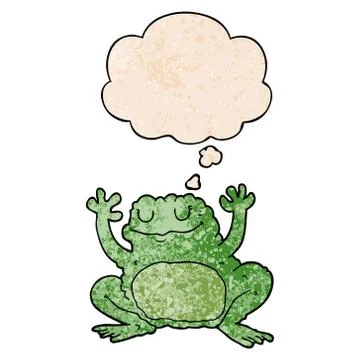 Cartoon frog and thought bubble in grunge texture pattern style Illustrazione stock