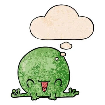 Cartoon frog and thought bubble in grunge texture pattern style 스톡 일러스트